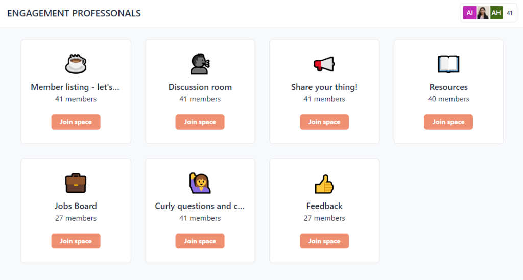 Screenshot of the Engagement Professionals online community.