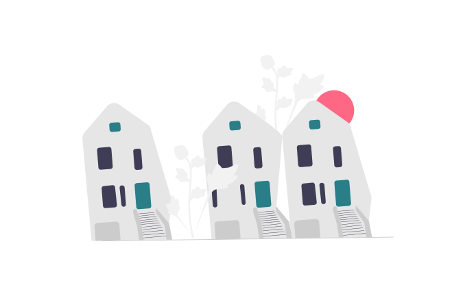 Illustration showing three houses, side by side.