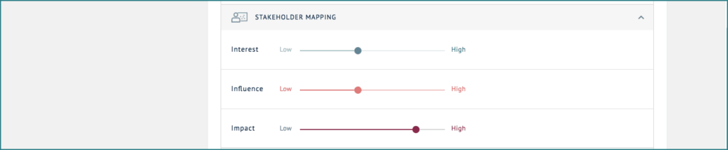 Stakeholder management system screenshot of stakeholder mapping
